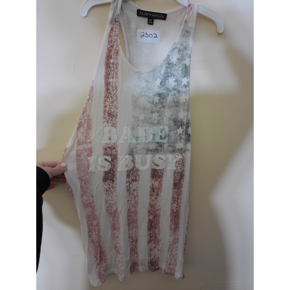 P.S. Erin Wasson Tank Top Womens M White Flag Vtg Inspo Babe Is Busy Americana